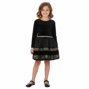 Bloome De Jeune Fille Black Velvet Embellished Fit & Flare Party Dress Size 7